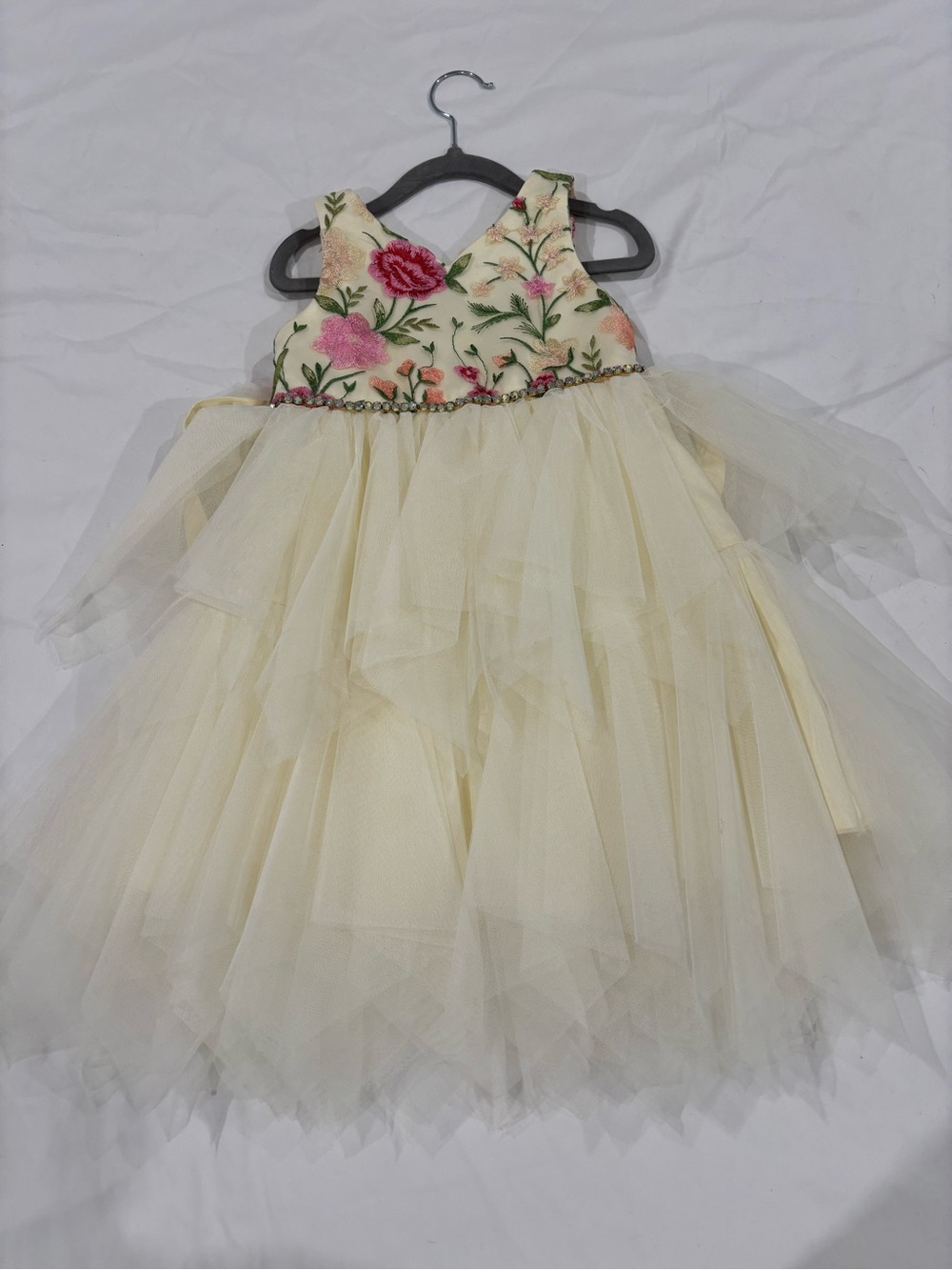 American Princess Ivory Dress with Pink & Green Floral Embroidery